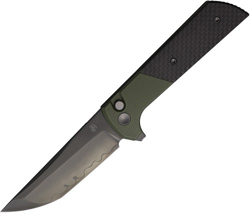 North Mountain Blade Chop 2 Button Lock Pocket Knife Carbon Fiber Green - NMB2407SGCFD 