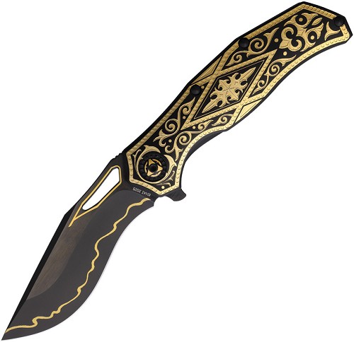 North Mountain Blade Kukri Linerlock Pocket Knife 24K Gold Plate - NMB2532GDD 