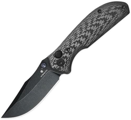 Petrified Fish Guppy Button Lock Pocket Knife Carbon Fiber - PFK19CDW 