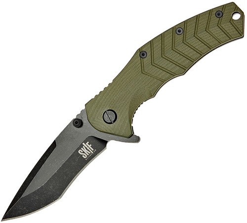 SKIF Knives Griffin Framelock Pocket Knife Black Stonewash Olive - SKF422SEBG 