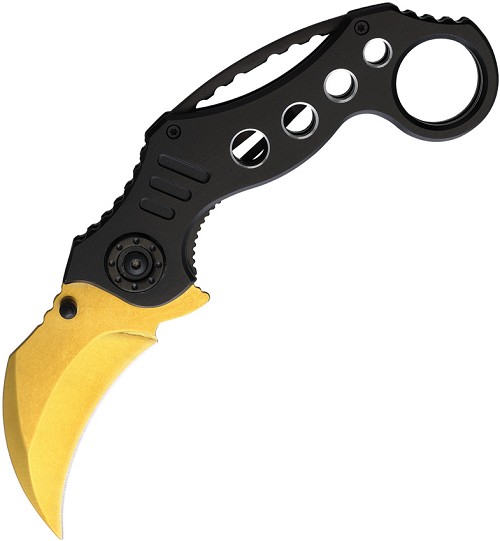 S-TEC Karambit Linerlock Pocket Knife Spring Assisted Gold - STT2734GD 