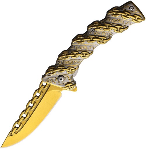 S-TEC Chain Linerlock Pocket Knife Spring Assisted Gold - STT277288GD 