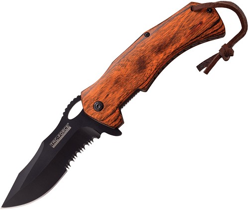 Tac Force Linerlock Pocket Knife Spring Assisted Brown Pakkawood - TF936BW 